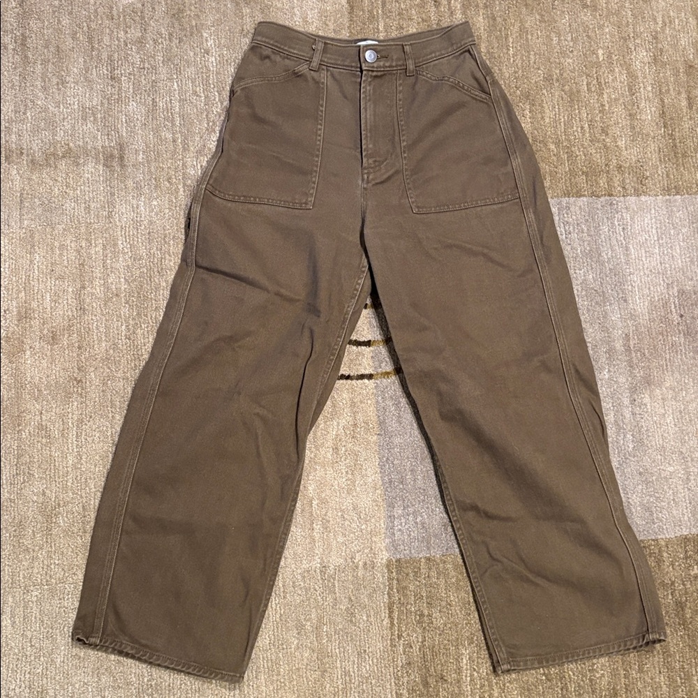~& Other Stories Stockholm Atelier~ Khaki Green High Waisted Wide Leg Jeans